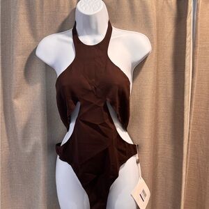 Brown Mugler Cutout Swimsuit